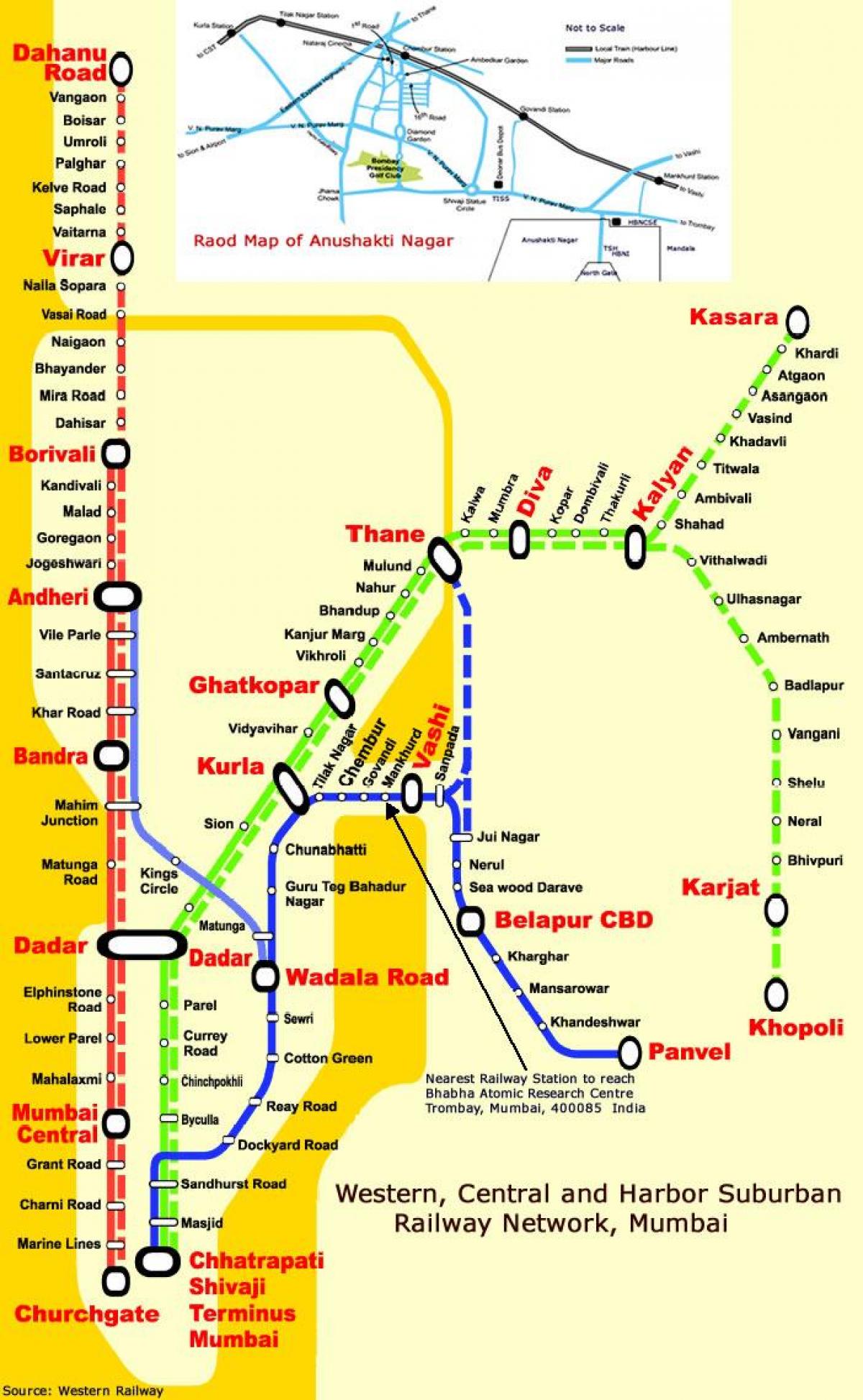 Centrale di Mumbai linea di stazioni mappa